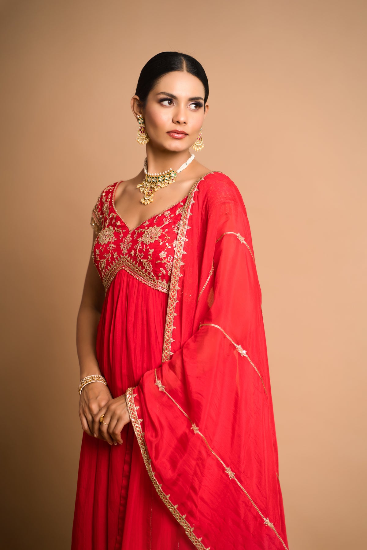 khwabee- red anarkali suit set